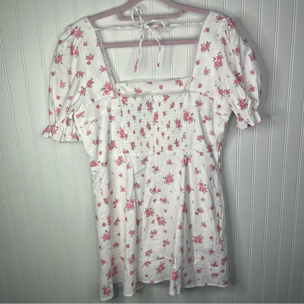 Altar'd State Mini Dress Floral Accents Coquette Cottage Core Smocked Smocked - Picture 9 of 11